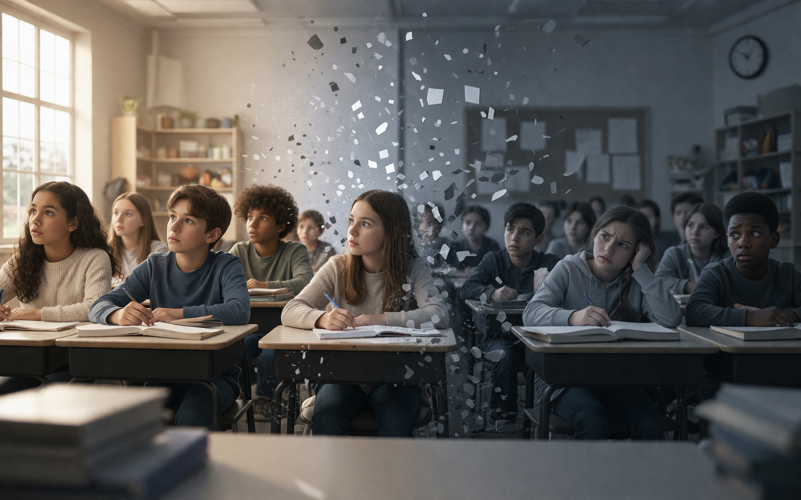 Estudiantes jóvenes con audio claro